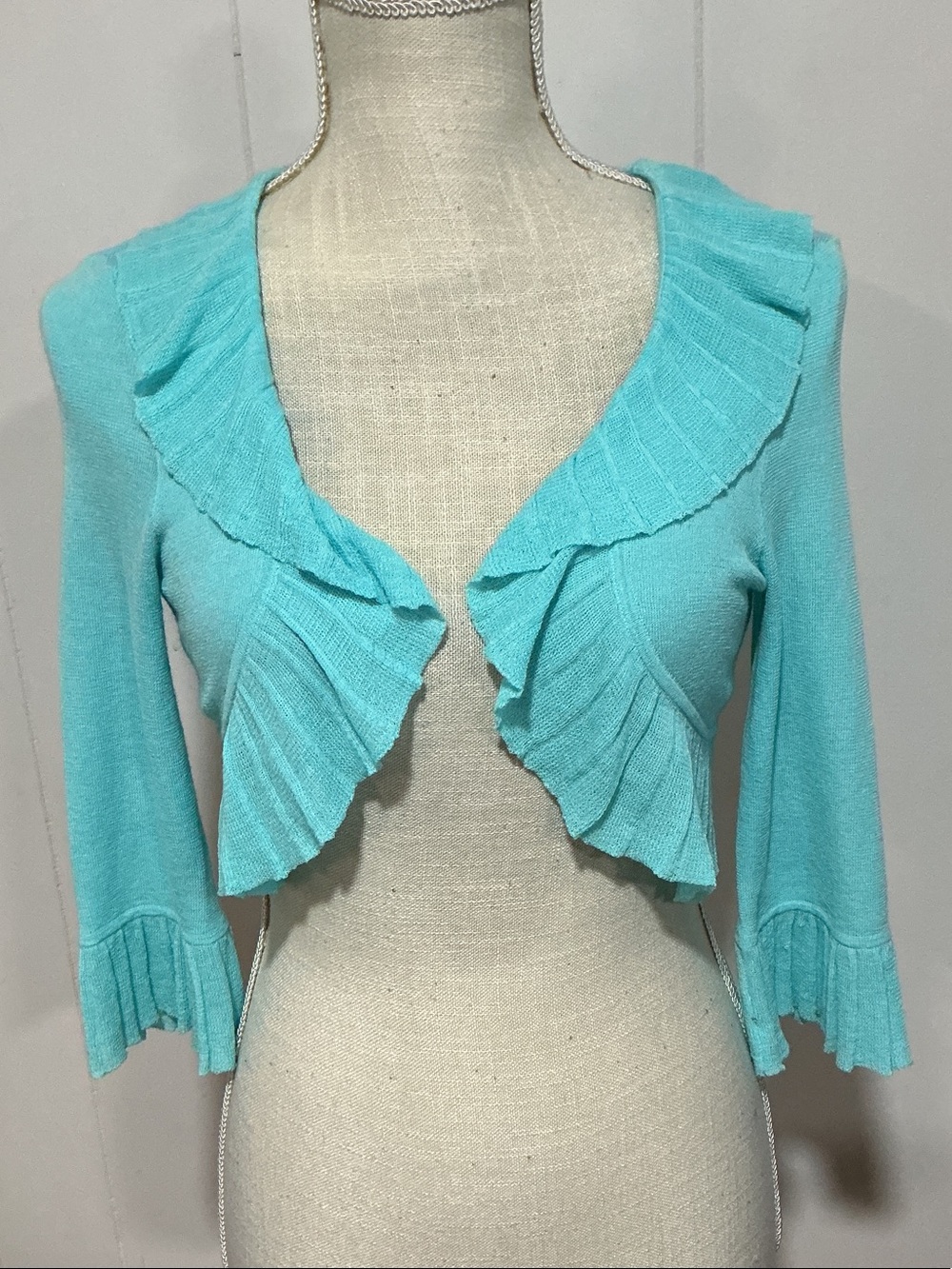ANTONIO MELANI Aqua Ruffle Cropped Cardigan
